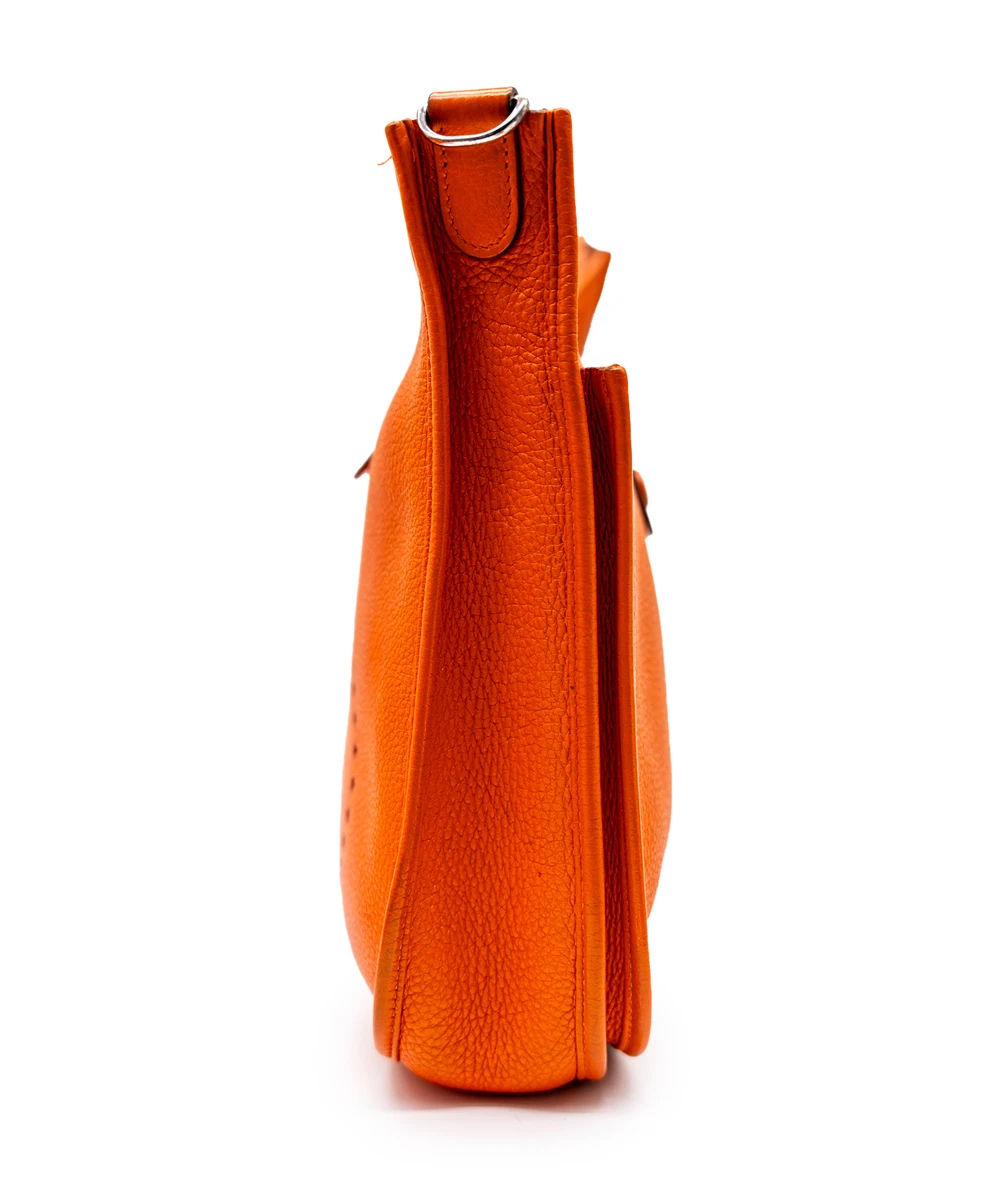 Hermes Size 28 Orange Color Fe Clemence Leather Evelyne III PM bag