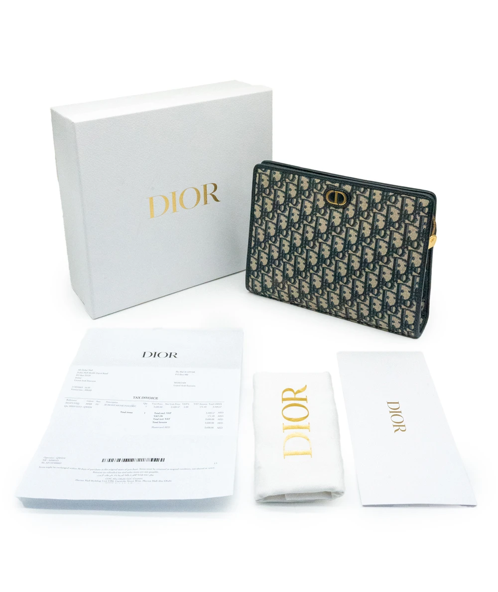 Dior Blue and Beige Oblique Canvas 30 Montaigne Pouch
