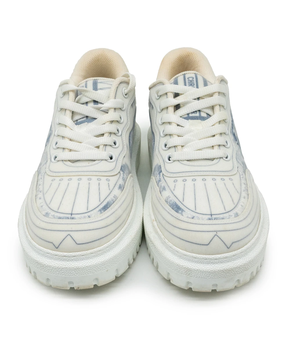 Dior Size 38.5 Blue and White Toile De Jouy Technical Fabric Addict Womens Sneakers