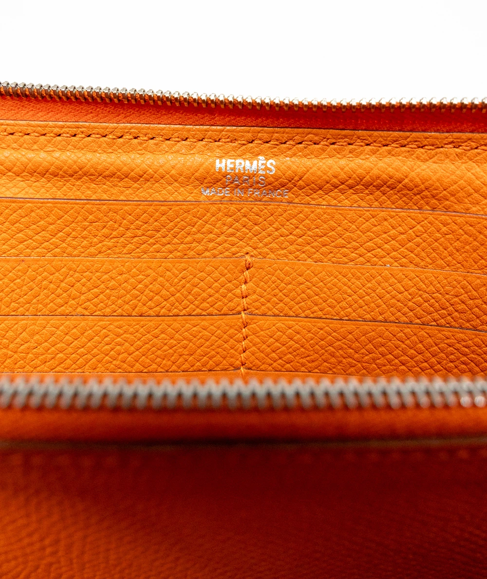Hermes Orange Color Epsom Leather Azap Long Wallet