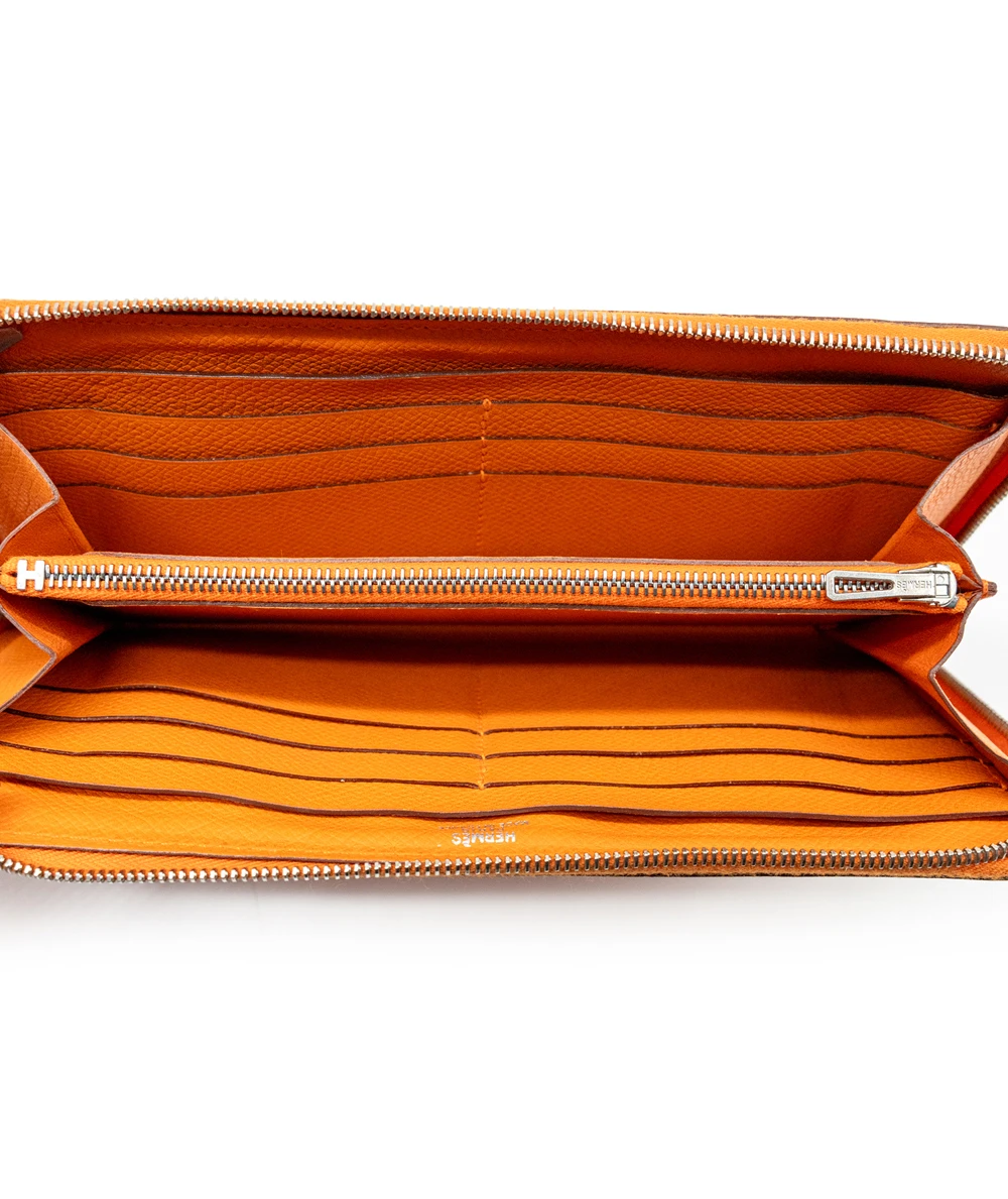 Hermes Orange Color Epsom Leather Azap Long Wallet