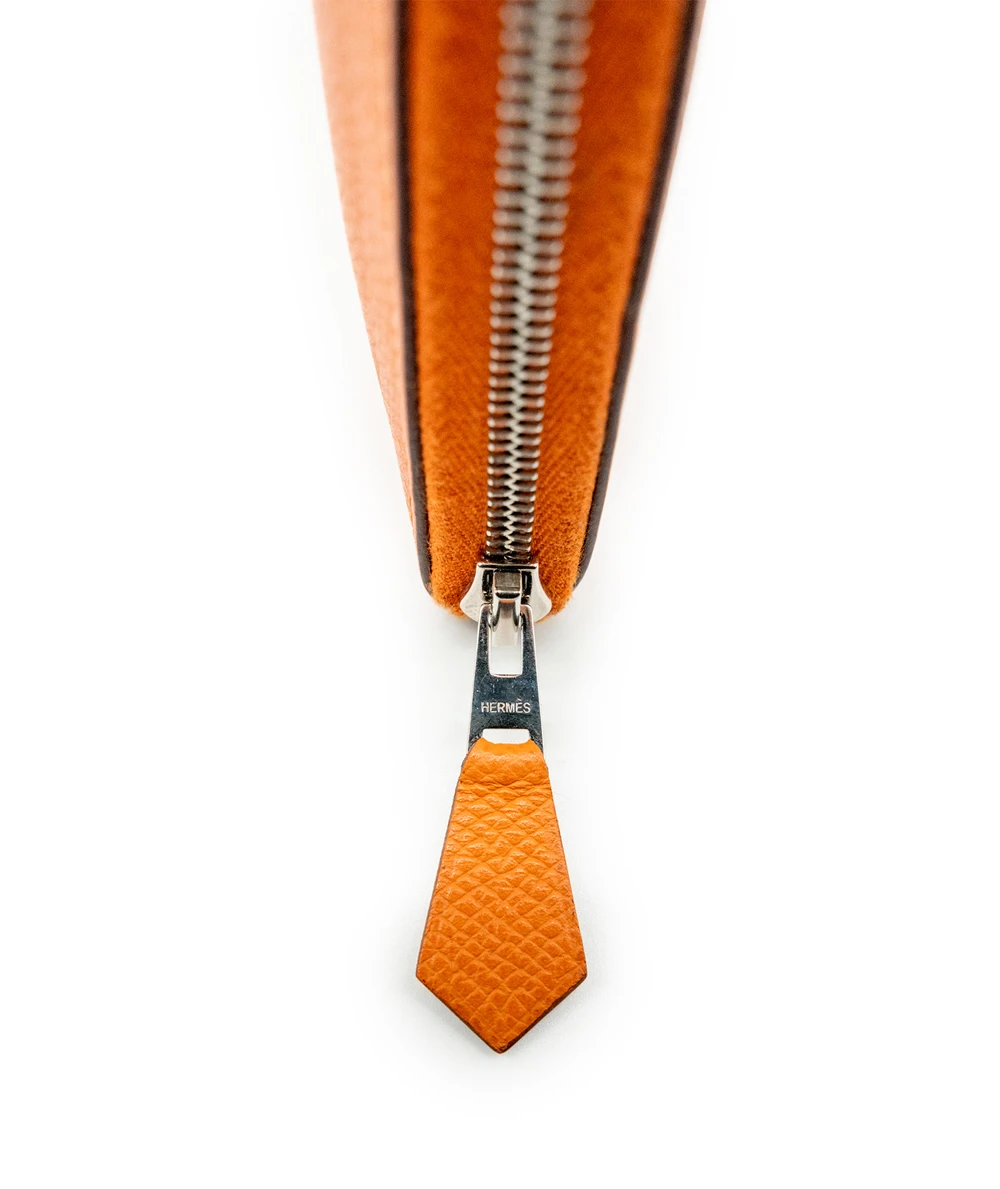 Hermes Orange Color Epsom Leather Azap Long Wallet