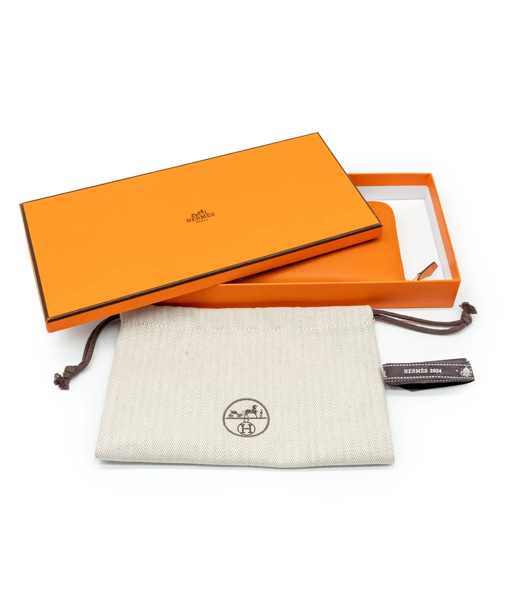 Hermes Orange Color Epsom Leather Azap Long Wallet