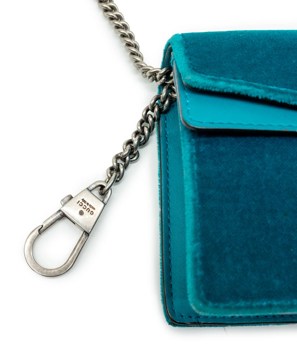 Gucci Teal Velvet and Leather Super Mini Dionysus Shoulder Bag