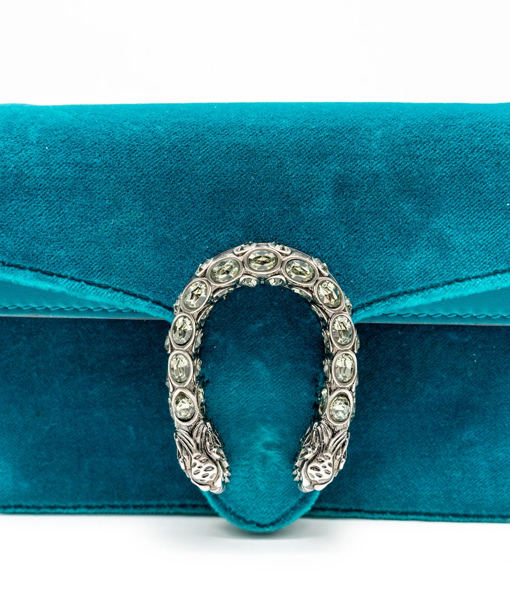 Gucci Teal Velvet and Leather Super Mini Dionysus Shoulder Bag