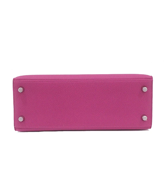 Hermes Kelly Size 25 Rose Purple Handbag in Togo Leather with Outside Stitching and Palladium hardware