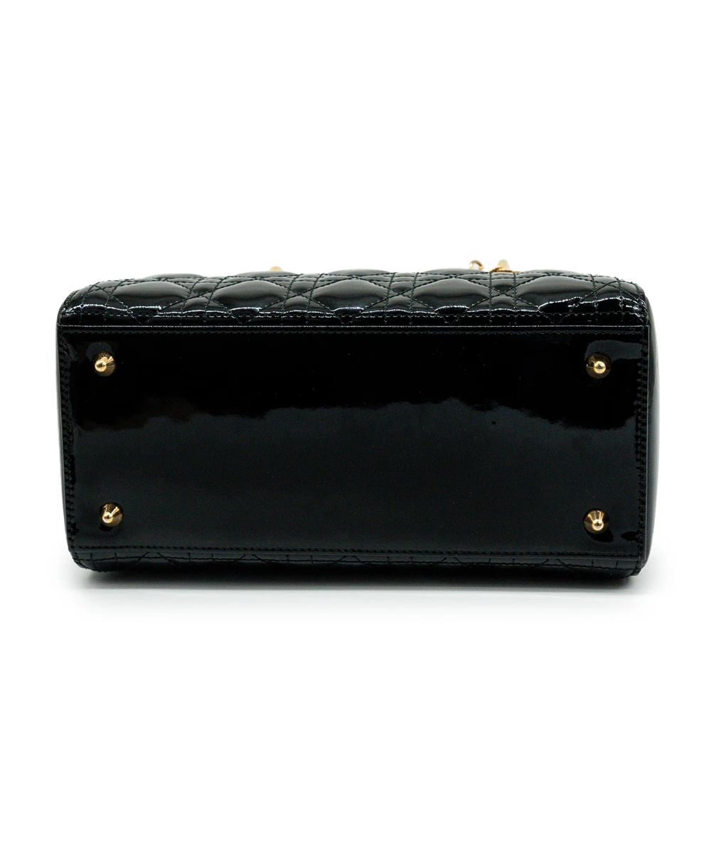 Christian Dior Black Color Cannage Patent Leather Medium Lady Dior Satchel Bag