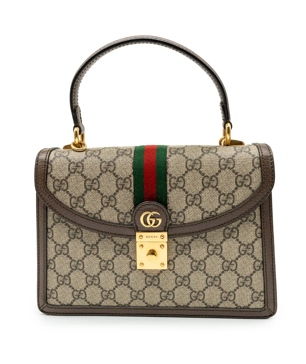 Gucci Small Ophidia Web Top Handle Bag in GG Supreme Canvas  Leather