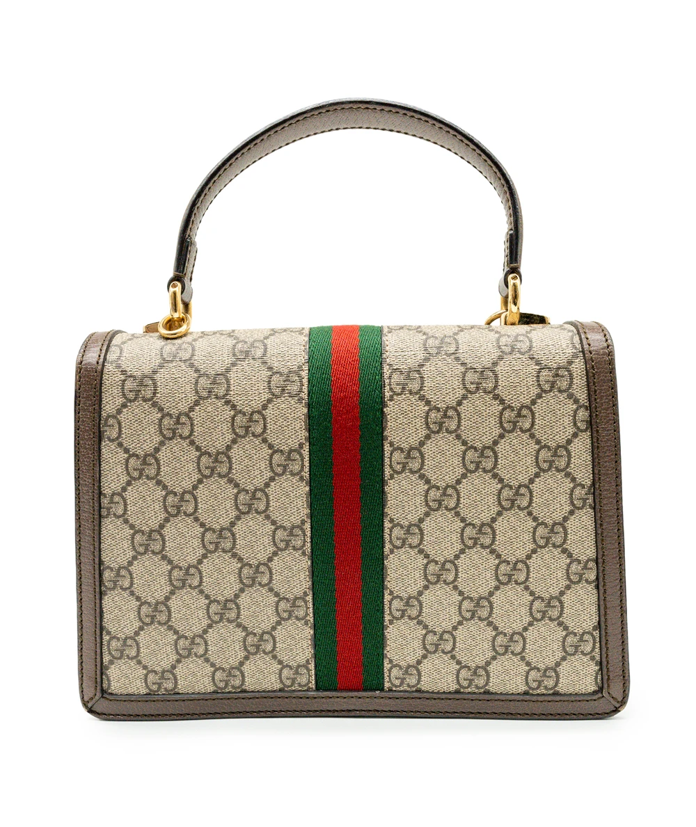 Gucci Small Ophidia Web Top Handle Bag in GG Supreme Canvas  Leather