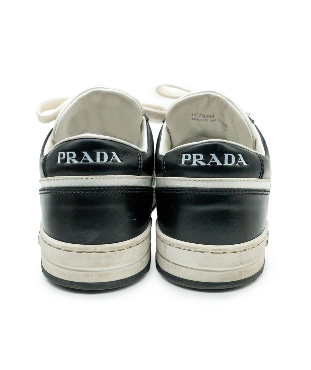 Prada Size 39 White and Black Downtown Leather Womens Sneakers