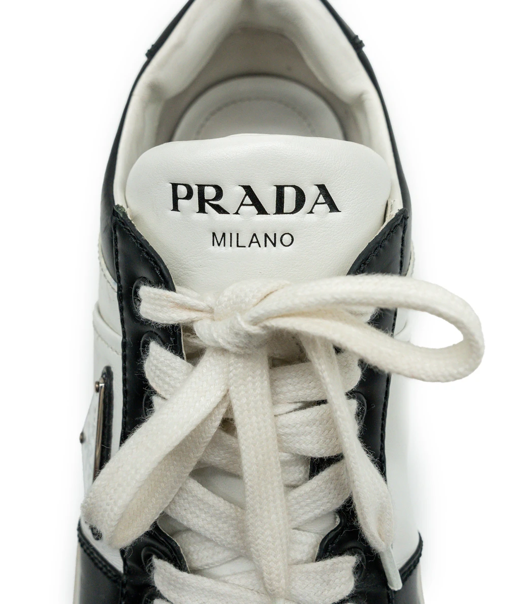 Prada Size 39 White and Black Downtown Leather Womens Sneakers