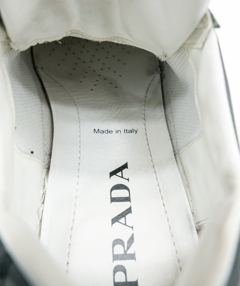 Prada Size 39 White and Black Downtown Leather Womens Sneakers