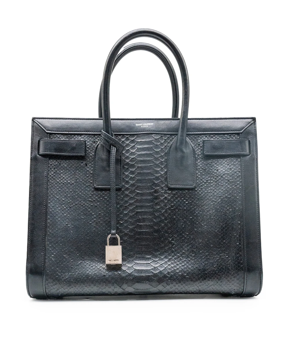 Saint Laurent Black Python Embossed and Leather Small Classic Sac De Jour Tote
