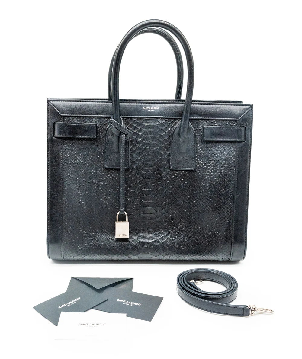 Saint Laurent Black Python Embossed and Leather Small Classic Sac De Jour Tote