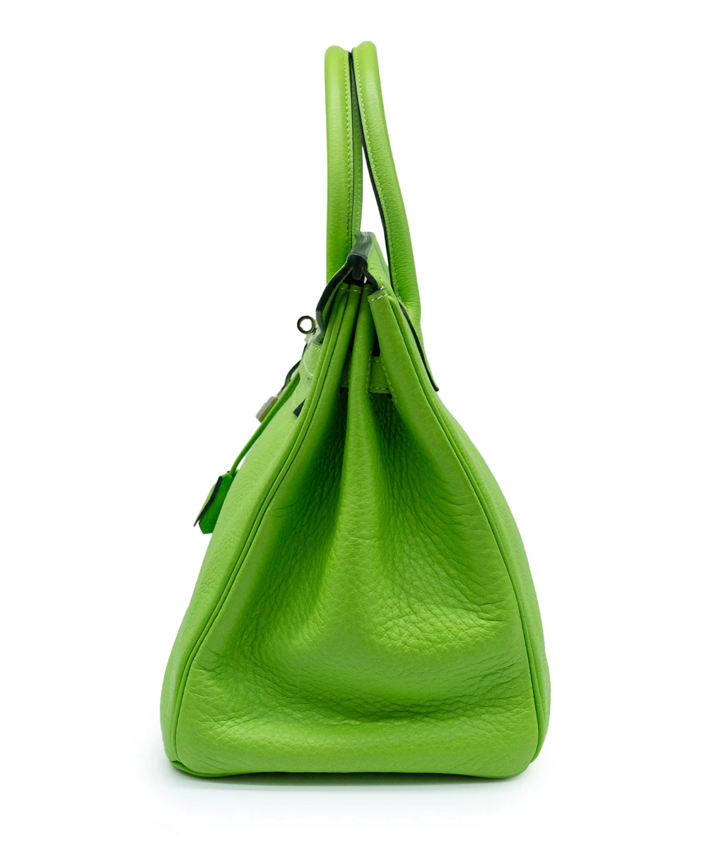Hermes Size 35 Clemence Leather Birkin in Apple Green with Palladium hardware
