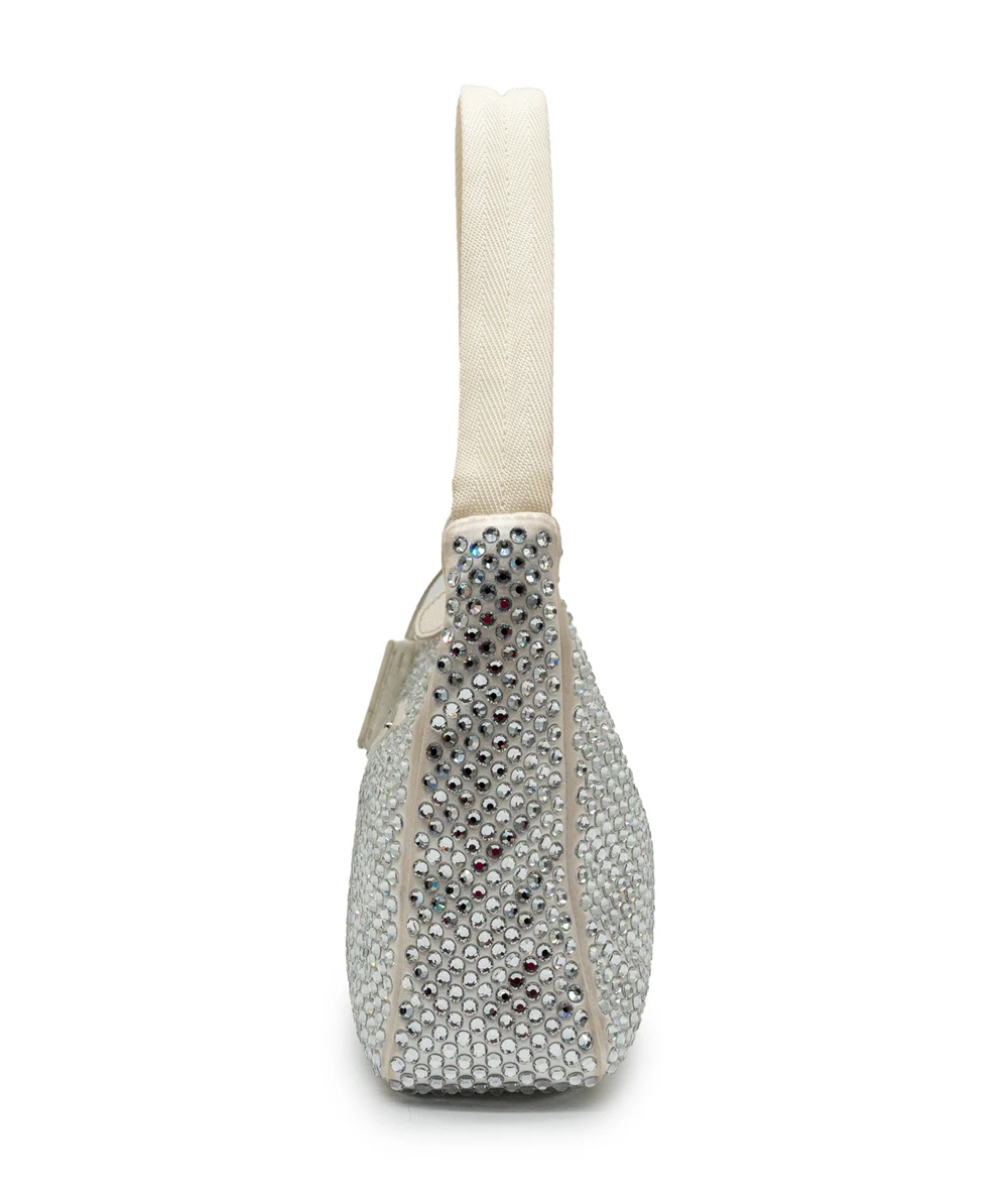 Prada White Satin Crystal Embellished Re-Edition 2000 Baguette