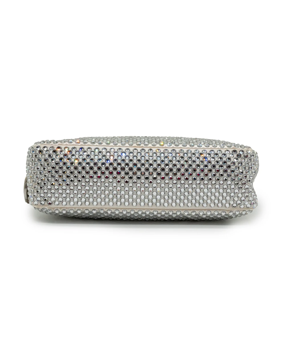 Prada White Satin Crystal Embellished Re-Edition 2000 Baguette