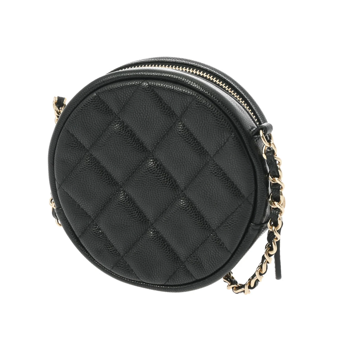 Chanel Black Round Chain Clutch Caviar Skin Shoulder Bag