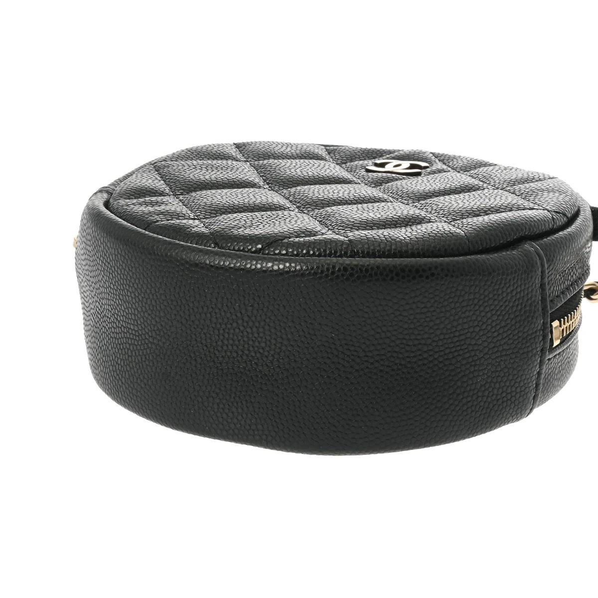 Chanel Black Round Chain Clutch Caviar Skin Shoulder Bag