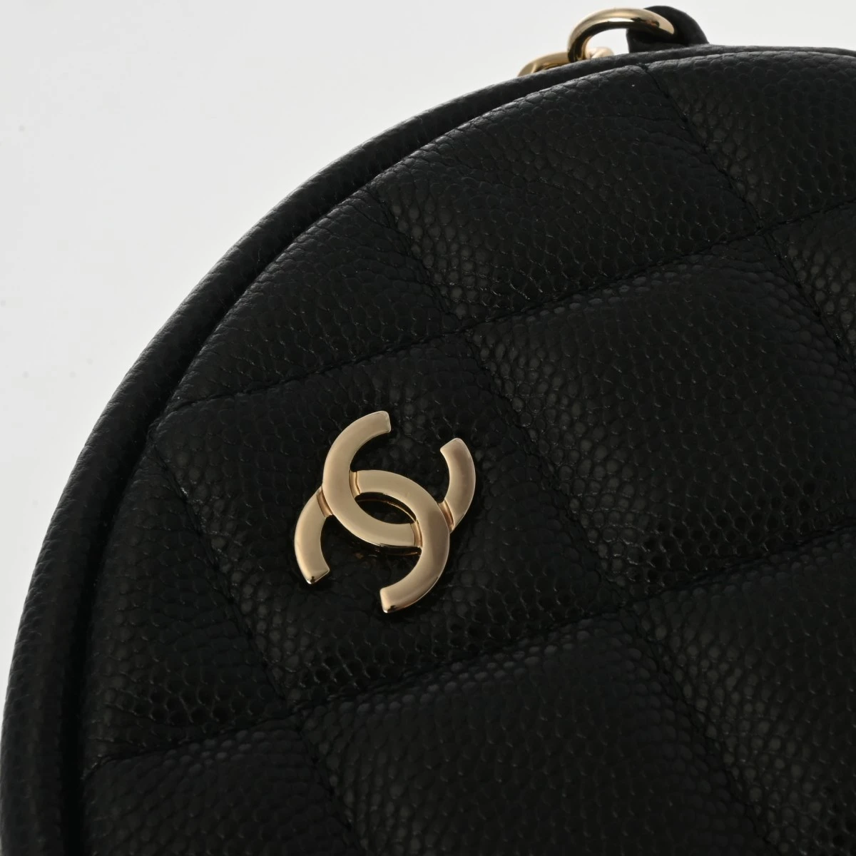 Chanel Black Round Chain Clutch Caviar Skin Shoulder Bag
