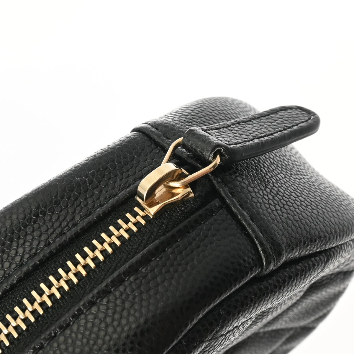 Chanel Black Round Chain Clutch Caviar Skin Shoulder Bag