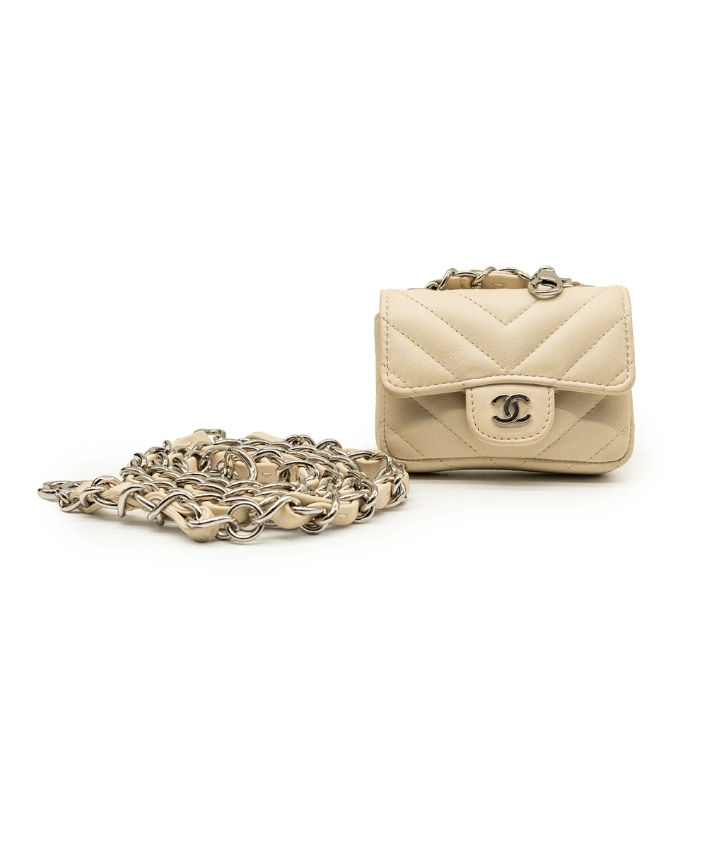 Chanel Calfskin Classic Mini Shoulder / Belt Bag in Beige with Silver Hardware