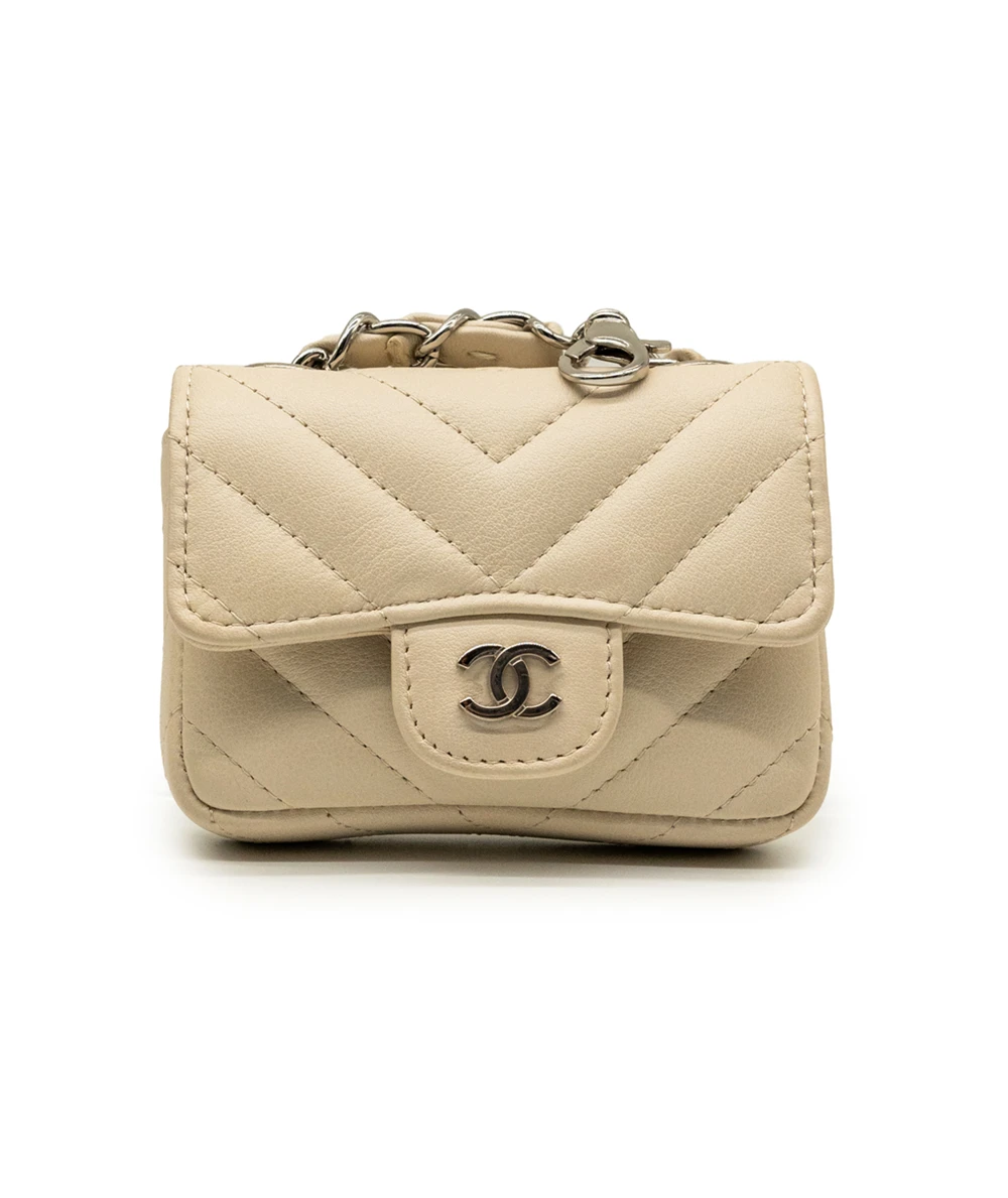 Chanel Calfskin Classic Mini Shoulder / Belt Bag in Beige with Silver Hardware