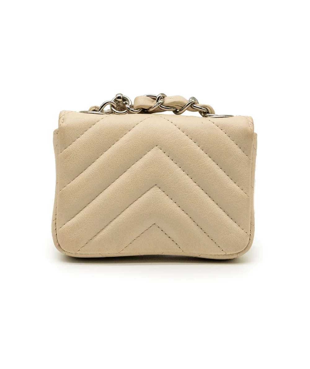 Chanel Calfskin Classic Mini Shoulder / Belt Bag in Beige with Silver Hardware