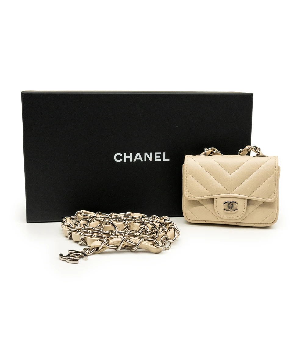 Chanel Calfskin Classic Mini Shoulder / Belt Bag in Beige with Silver Hardware