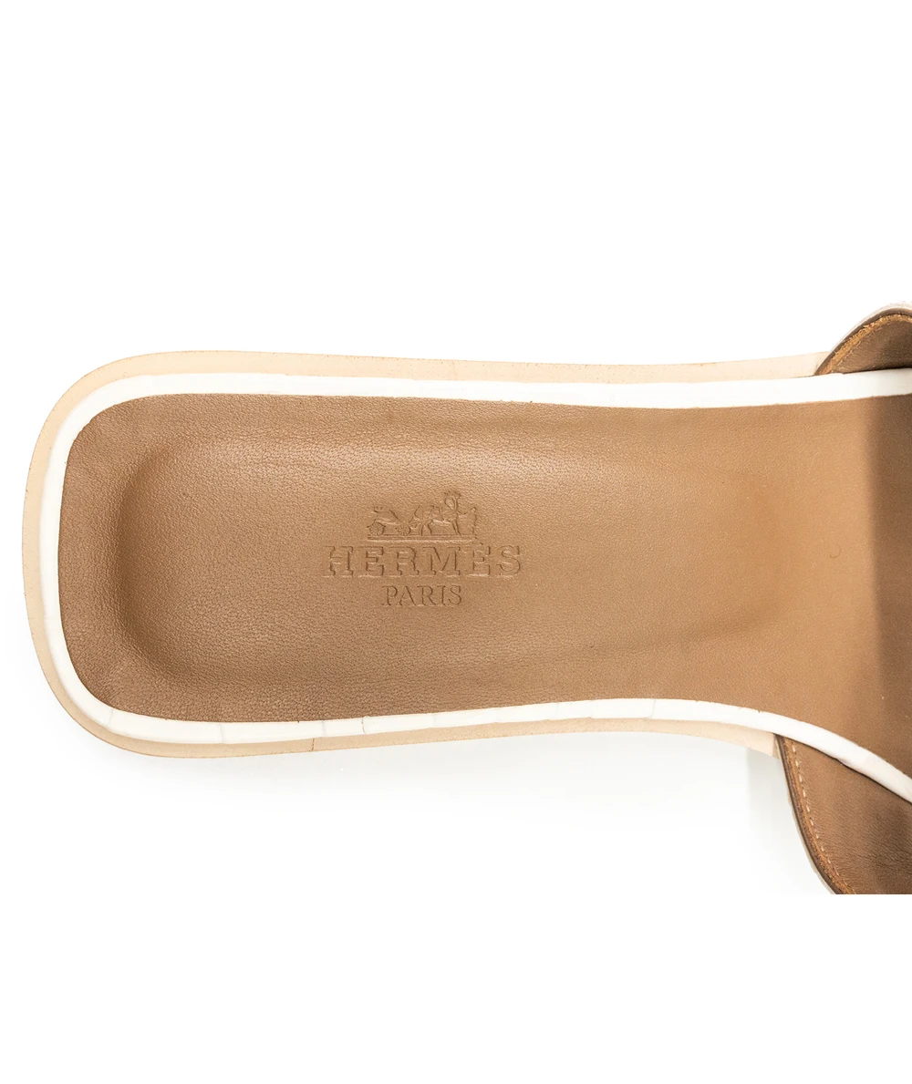Hermes Size 38 Oran Himalaya Leather Sandals