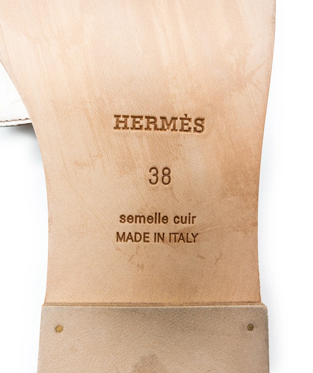 Hermes Size 38 Oran Himalaya Leather Sandals