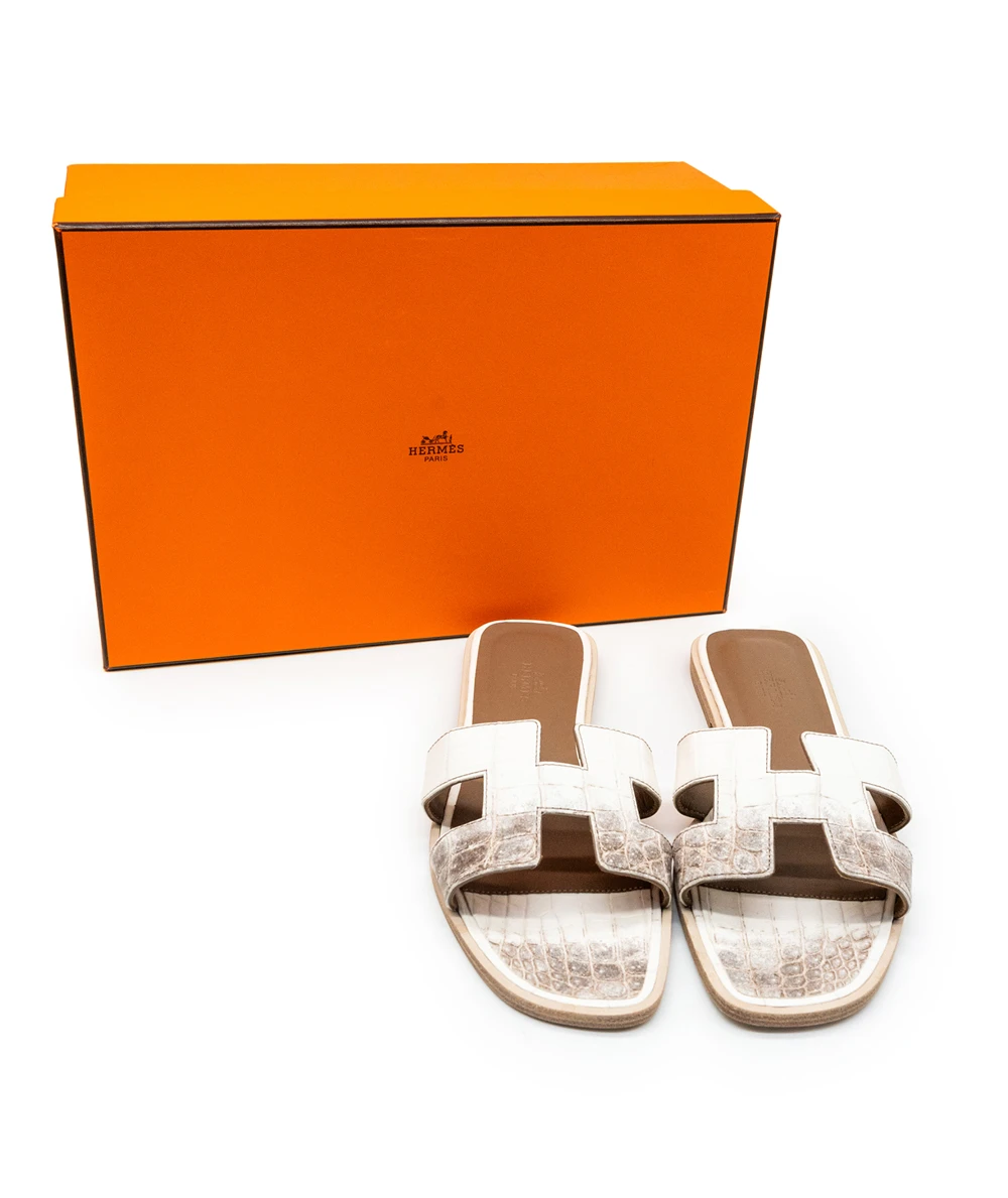 Hermes Size 38 Oran Himalaya Leather Sandals