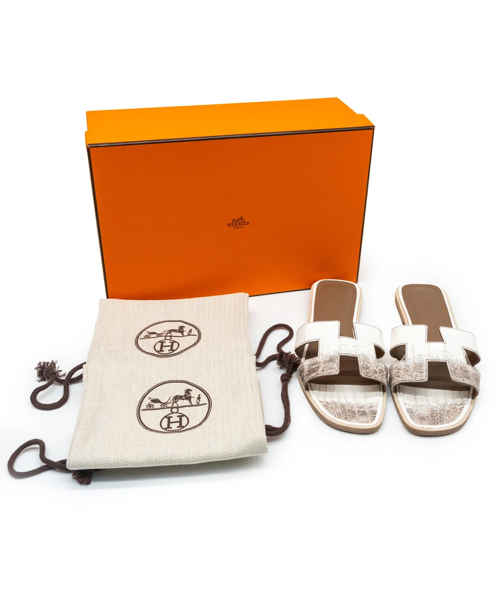 Hermes Size 38 Oran Himalaya Leather Sandals