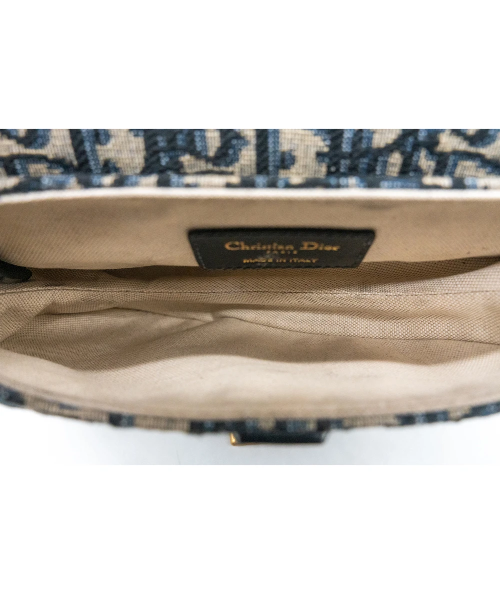 Dior Navy Blue/Beige Oblique Canvas and Leather Mini Saddle Bag