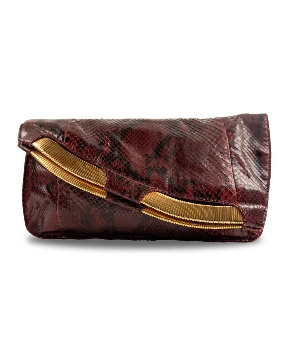 Jimmy Choo Burgundy and Black Python Leather Clutch