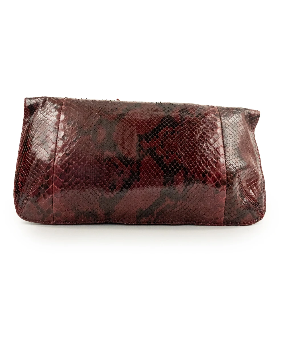 Jimmy Choo Burgundy and Black Python Leather Clutch
