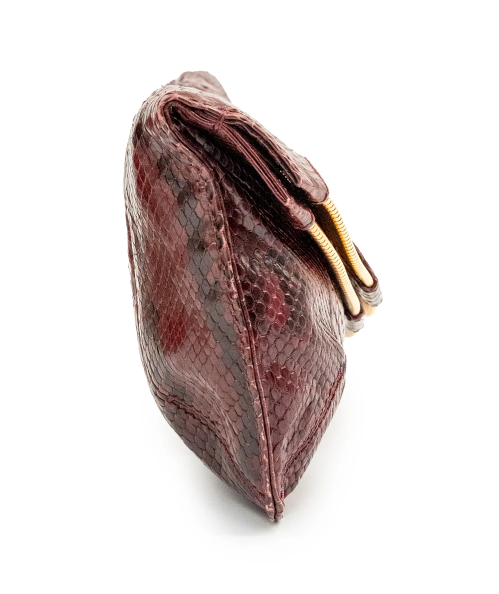 Jimmy Choo Burgundy and Black Python Leather Clutch