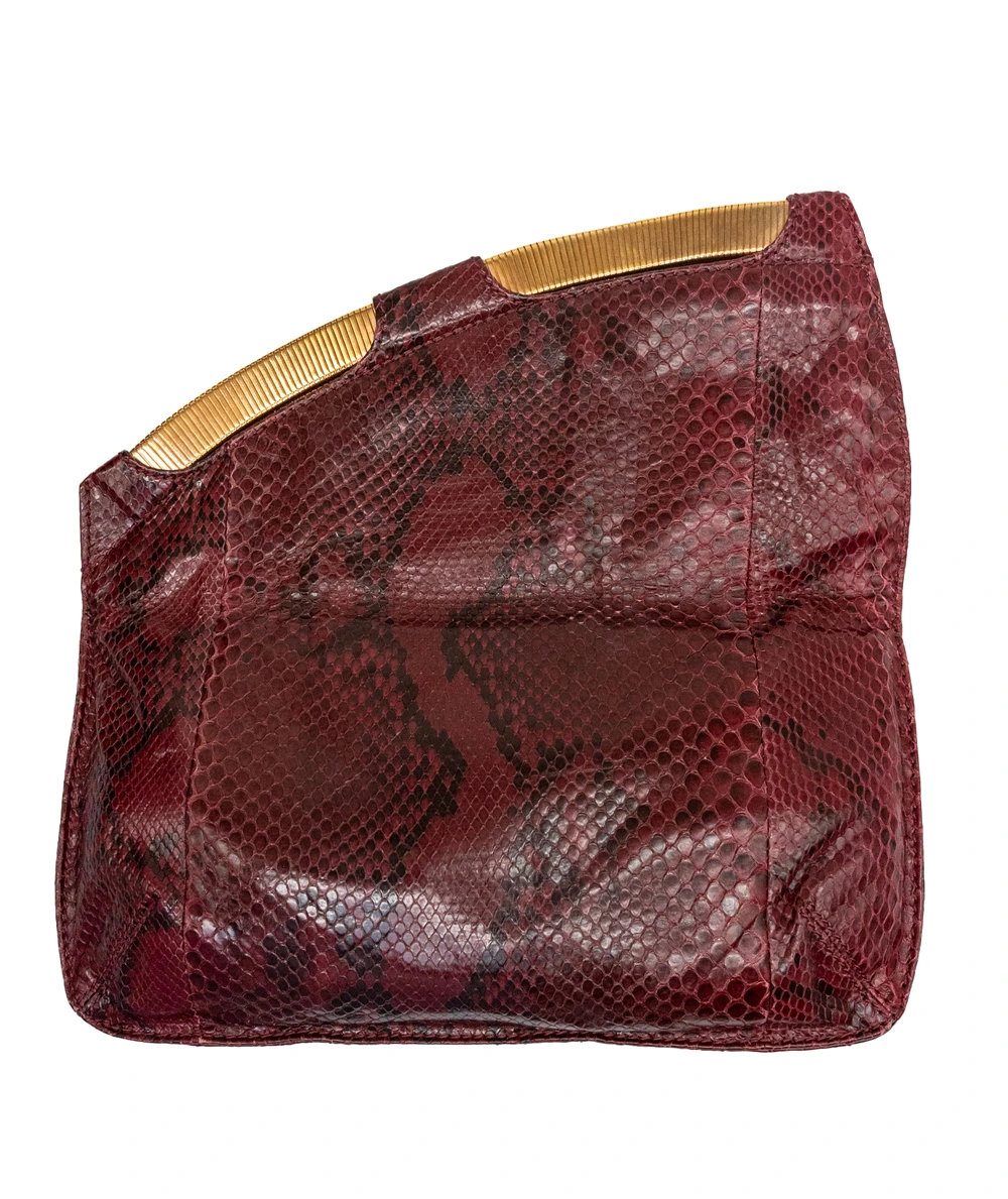 Jimmy Choo Burgundy and Black Python Leather Clutch