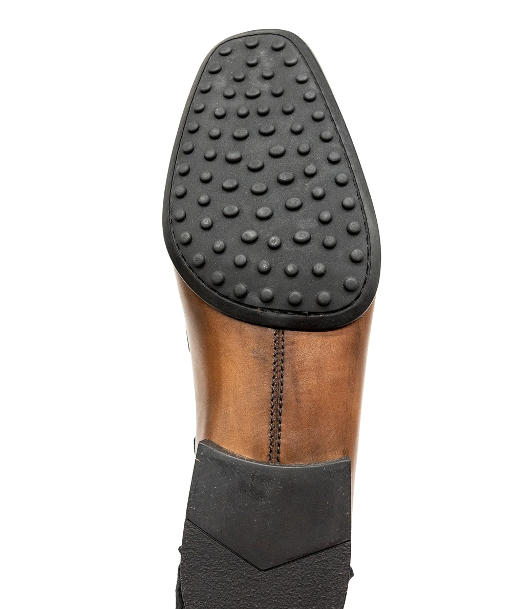 Tods Size 44 Genuine Leather Brown Antique Dyed Penny Loafers