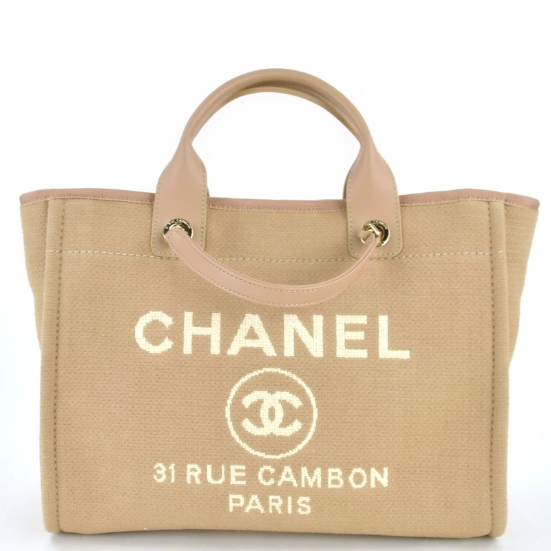 Chanel Deauville Medium Size Beige Color Canvas Tote Bag