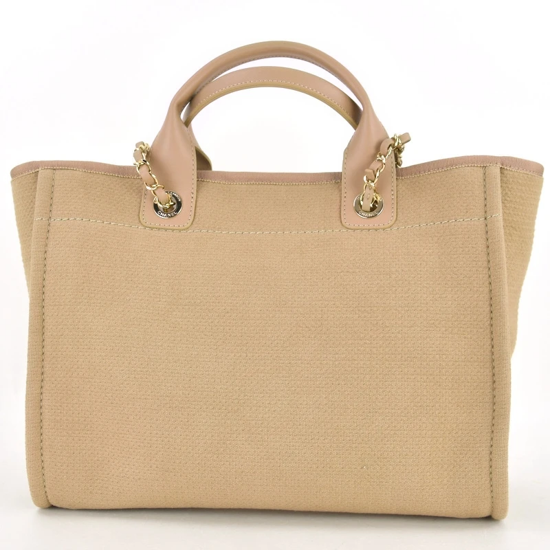 Chanel Deauville Medium Size Beige Color Canvas Tote Bag