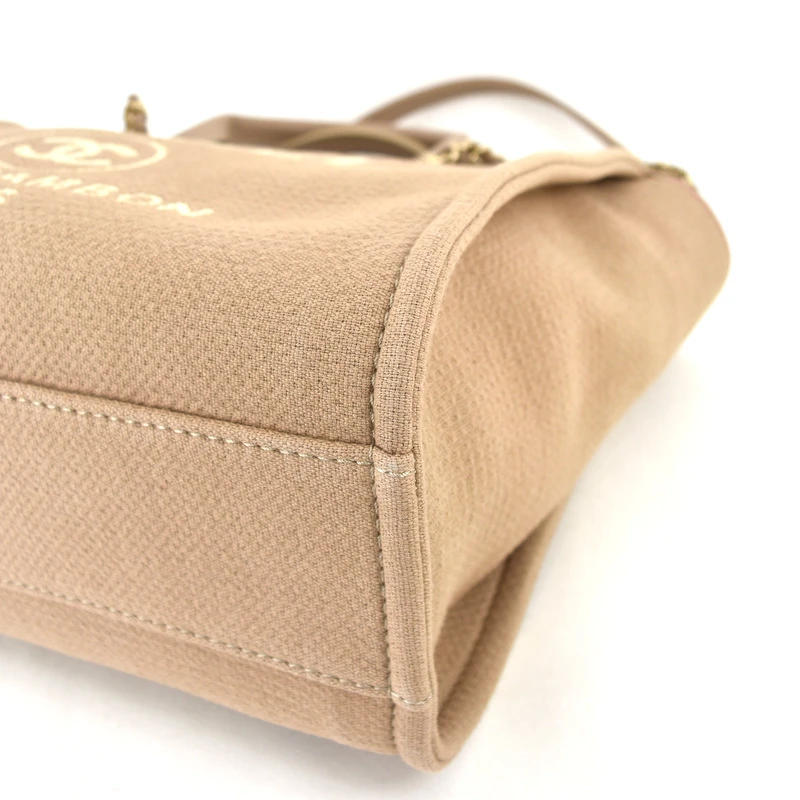 Chanel Deauville Medium Size Beige Color Canvas Tote Bag