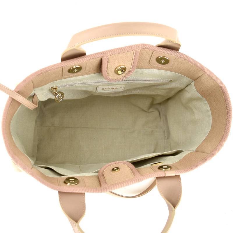 Chanel Deauville Medium Size Beige Color Canvas Tote Bag