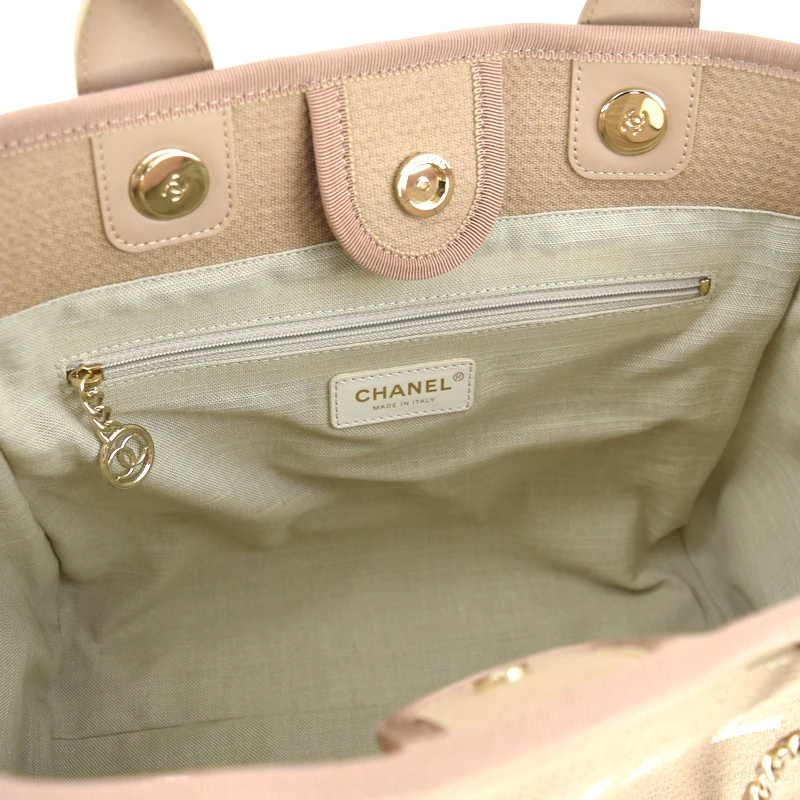 Chanel Deauville Medium Size Beige Color Canvas Tote Bag