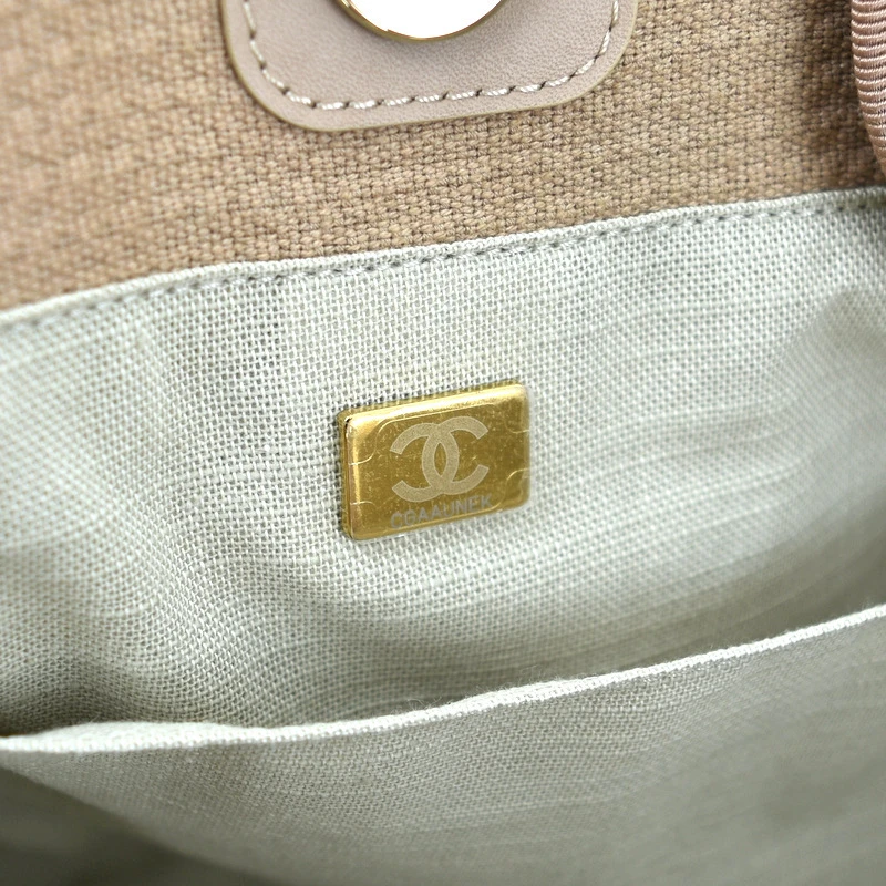 Chanel Deauville Medium Size Beige Color Canvas Tote Bag