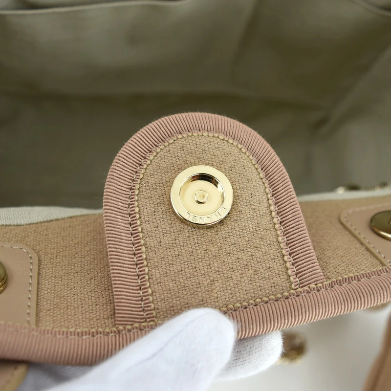 Chanel Deauville Medium Size Beige Color Canvas Tote Bag