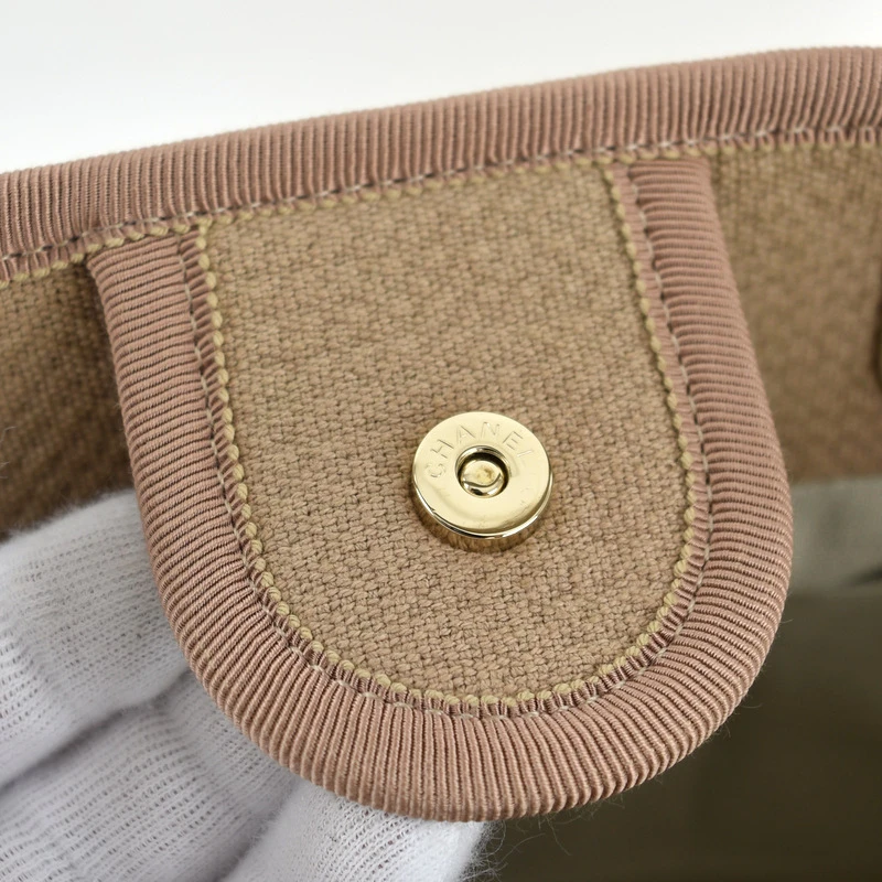 Chanel Deauville Medium Size Beige Color Canvas Tote Bag