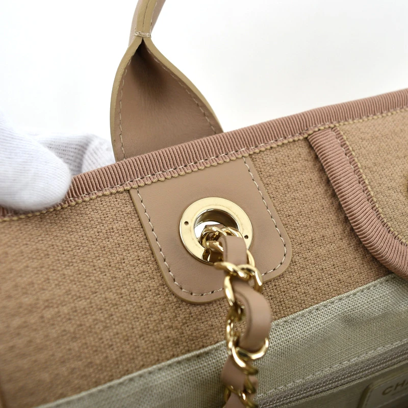 Chanel Deauville Medium Size Beige Color Canvas Tote Bag