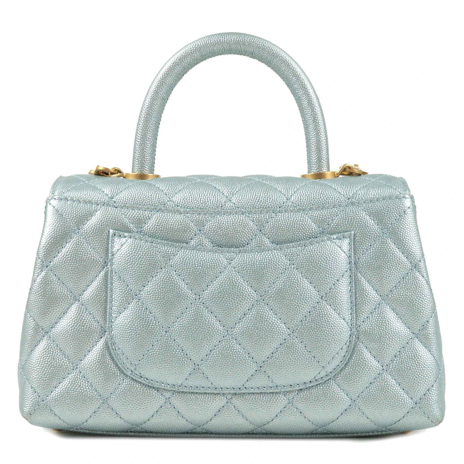 Chanel Metallic Light Blue Small Caviar Leather Coco Top Handle Bag