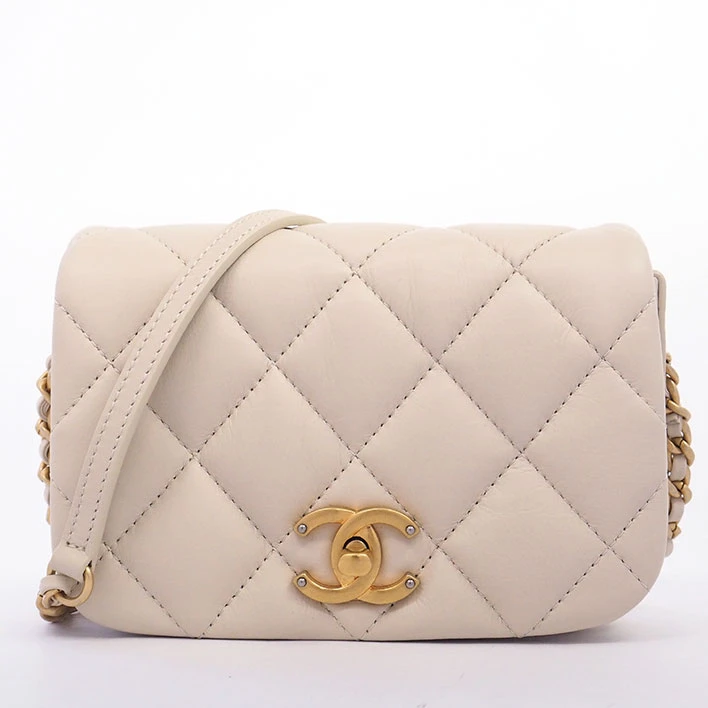 Chanel Light Beige Quilted Calfskin Mini Nailed CC Full Flap Bag